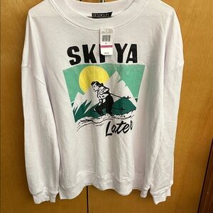 Fifth Sun White Sweatshirt with Yellow & Teal Ski Graphic nwt